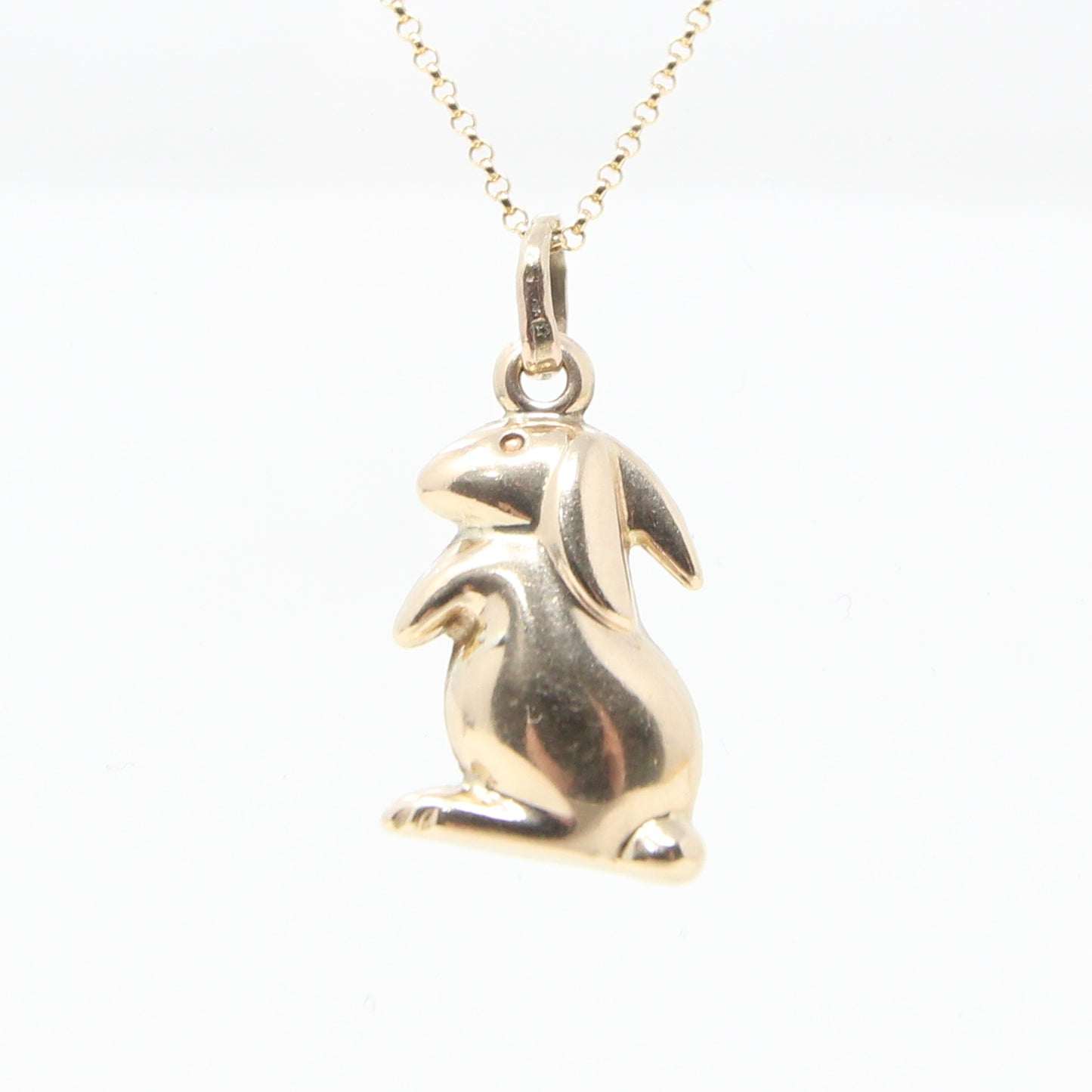 Vintage UnoAErre Hallmarked Solid 9ct 9k Gold Puffy Rabbit Pendant