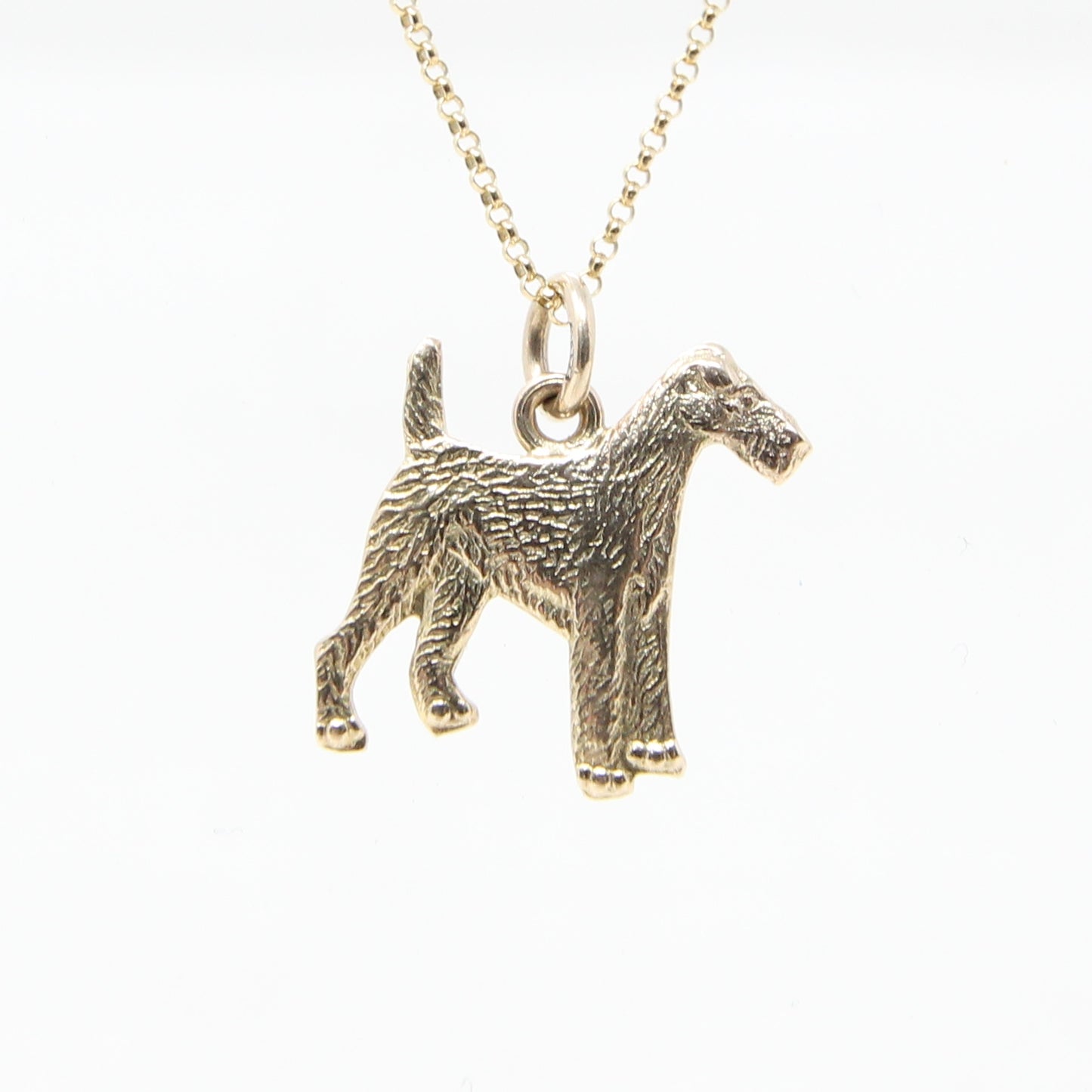 Vintage 1973 English Hallmarked Solid 9ct Gold Airedale Fox Irish Terrier Pendant Charm