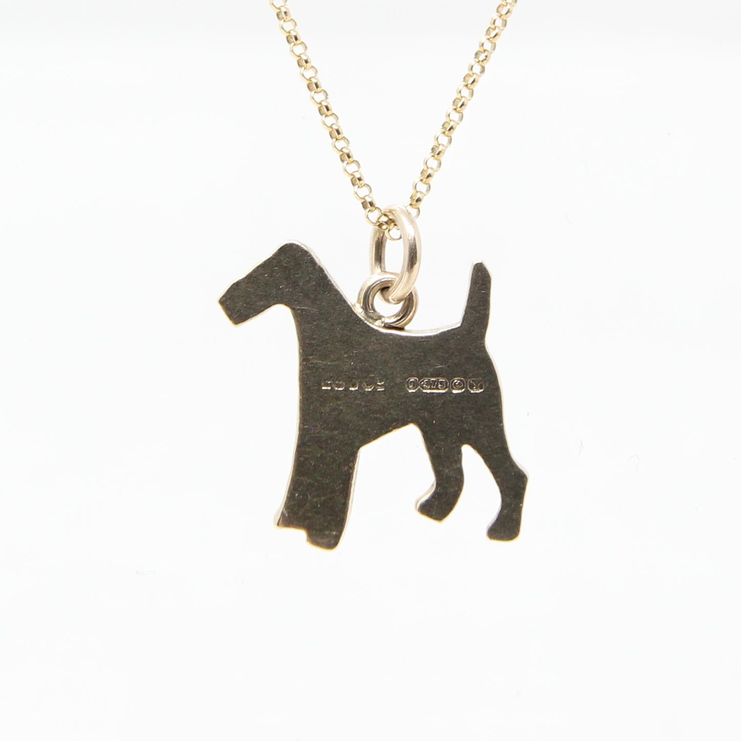 Vintage 1973 English Hallmarked Solid 9ct Gold Airedale Fox Irish Terrier Pendant Charm