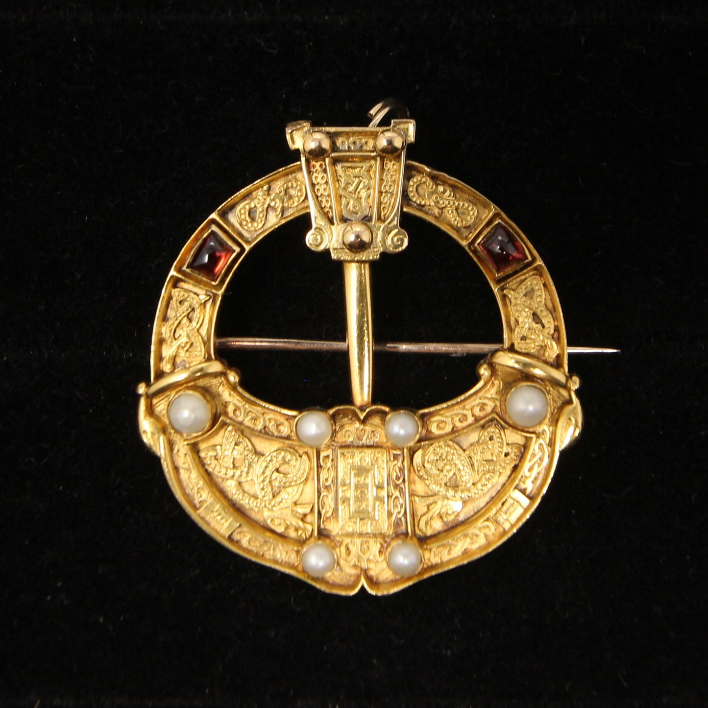 Antique Victorian Solid 22ct 22k Gold Garnet Seed Pearl Celtic Irish Tara Brooch Pendant