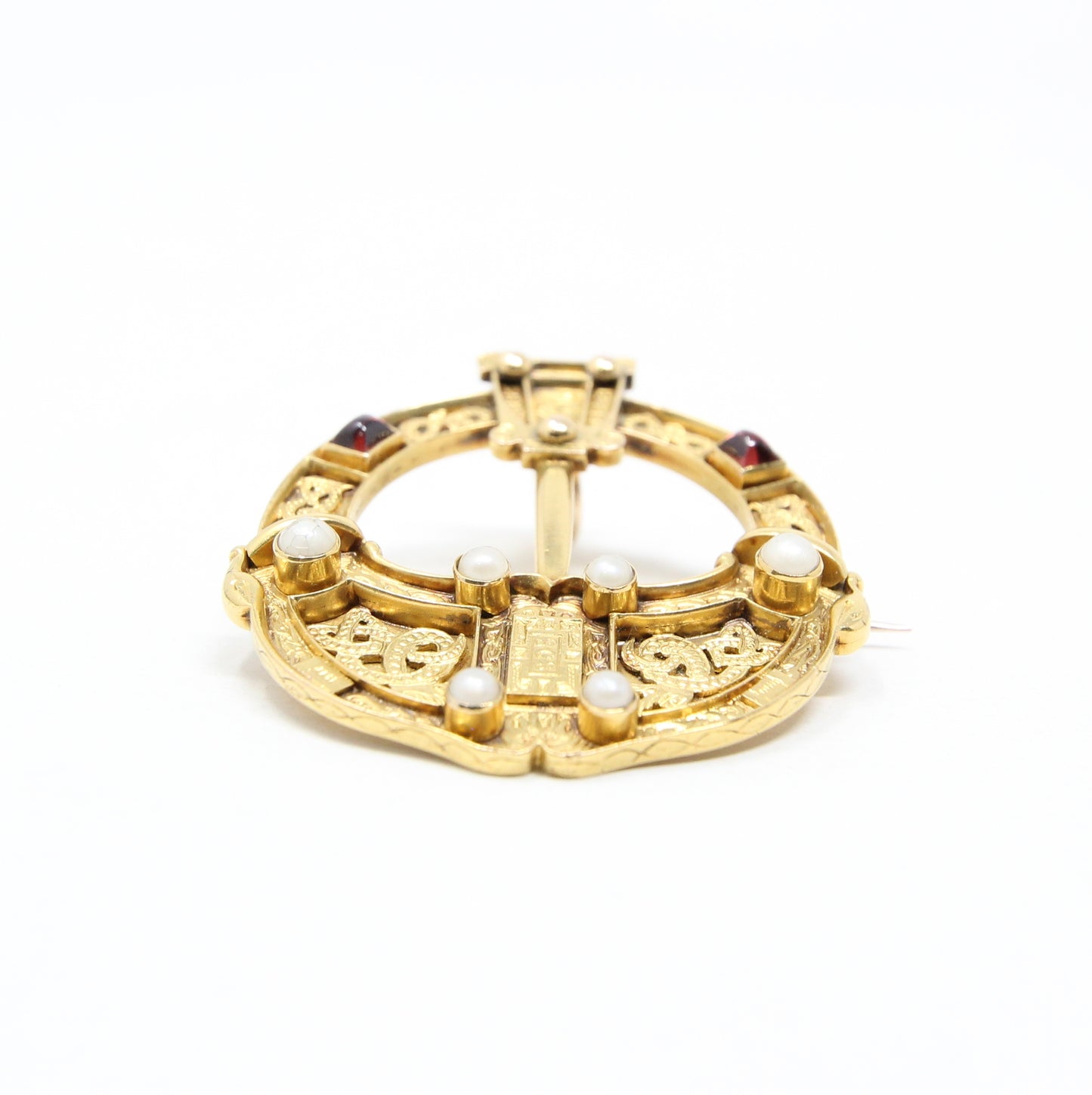 Antique Victorian Solid 22ct 22k Gold Garnet Seed Pearl Celtic Irish Tara Brooch Pendant