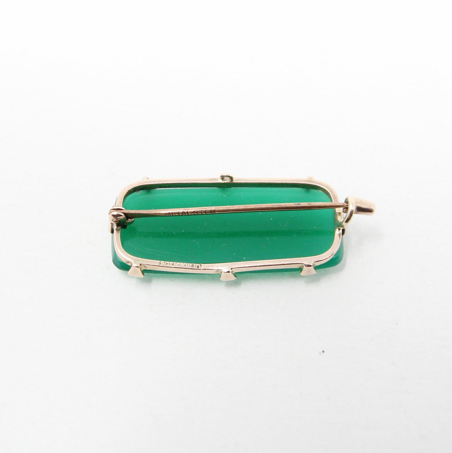 Antique Victorian Hallmarked Solid 9ct 9k Gold Green Agate Cabochon Brooch Pin