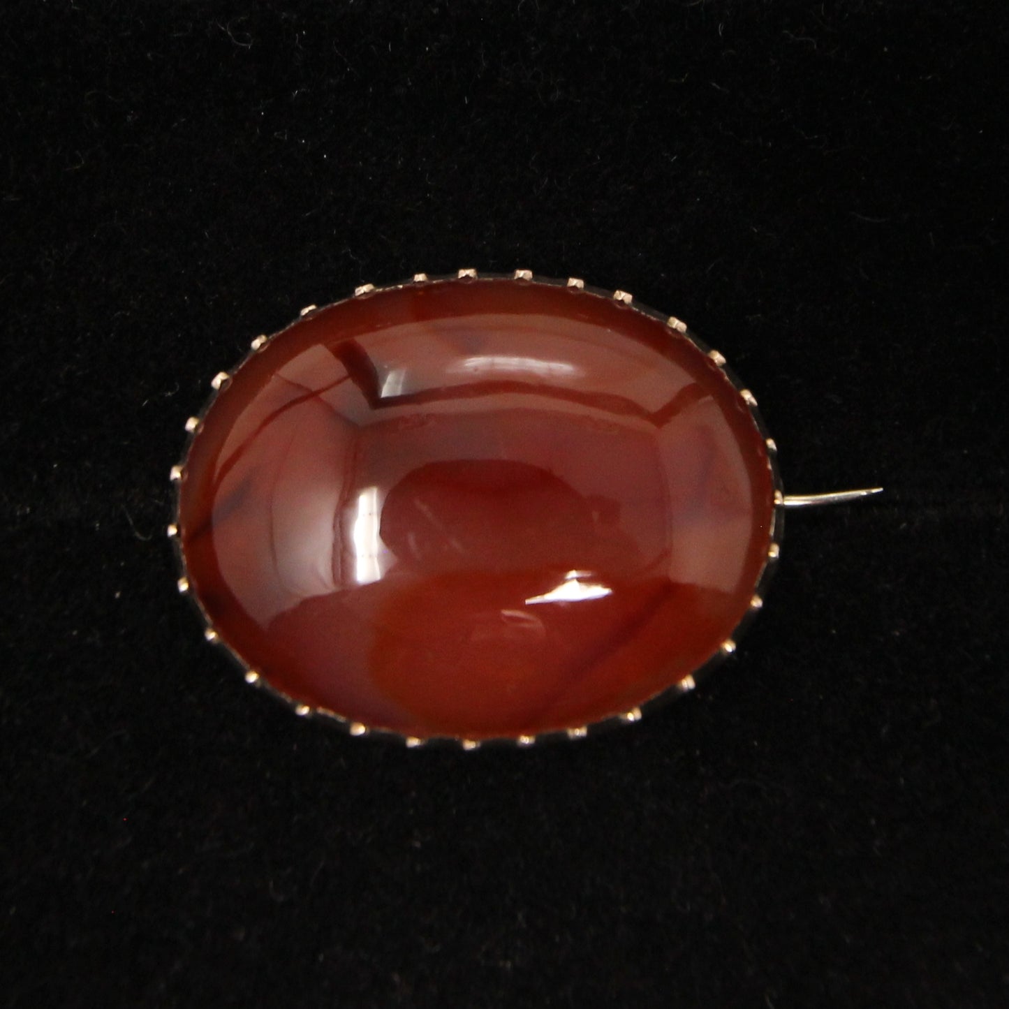 Antique Victorian Solid 9ct 9k Gold Carnelian Cabochon Brooch Pin