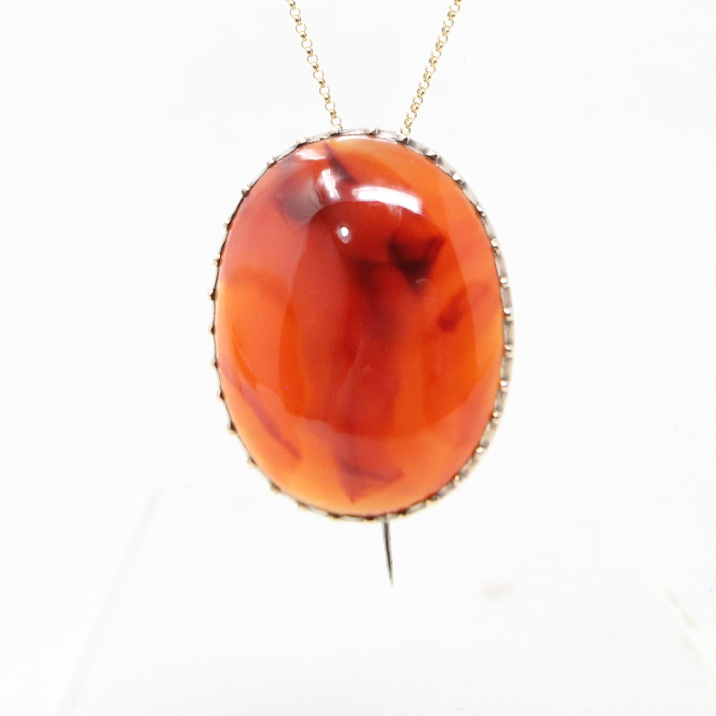 Antique Victorian Solid 9ct 9k Gold Carnelian Cabochon Brooch Pin