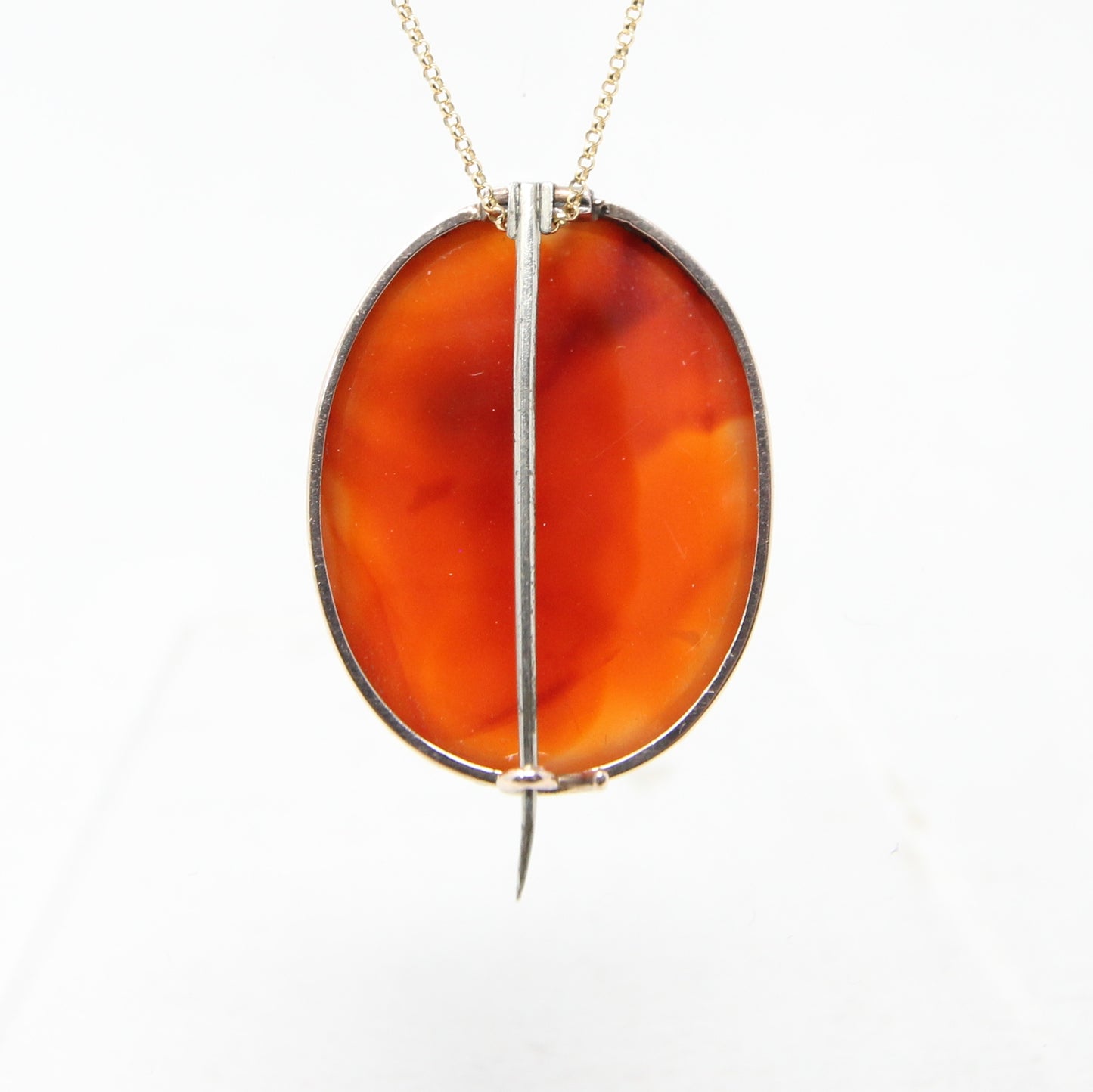 Antique Victorian Solid 9ct 9k Gold Carnelian Cabochon Brooch Pin