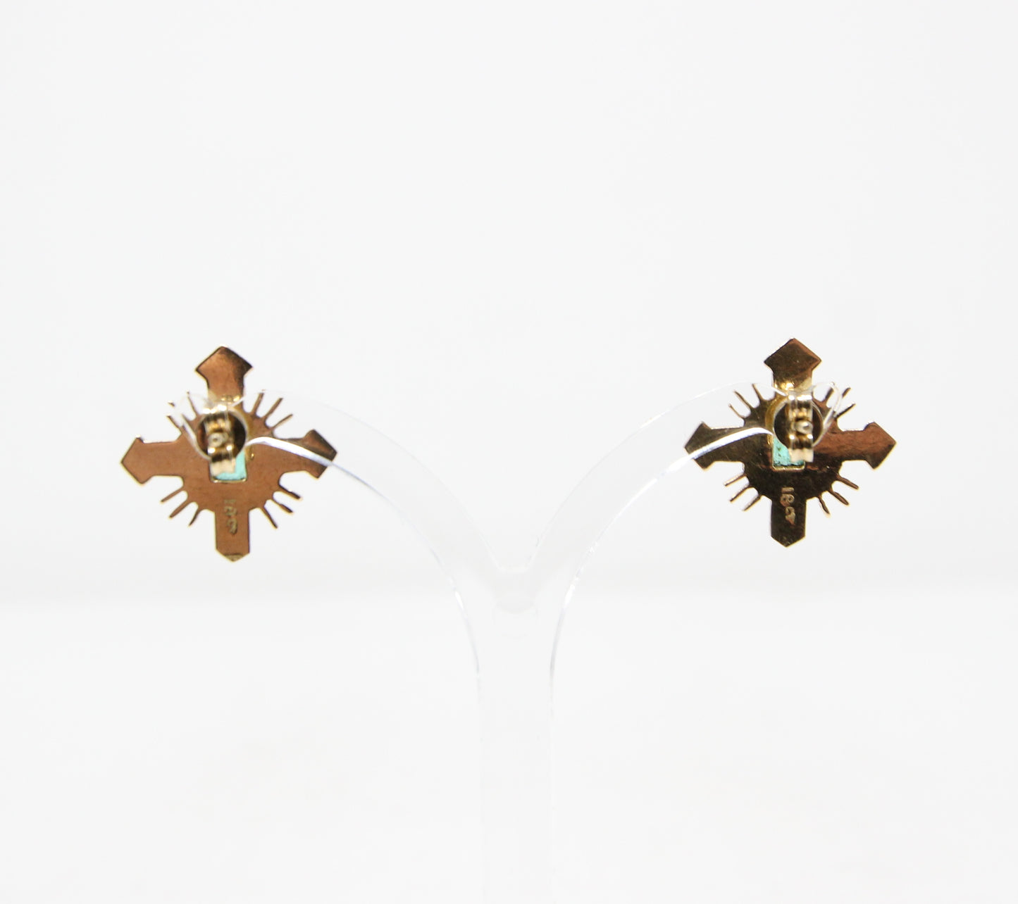 Vintage Hallmarked Solid 18ct 18k Gold 750 0.6 Ct Emerald Cross Star Burst Stud Earrings