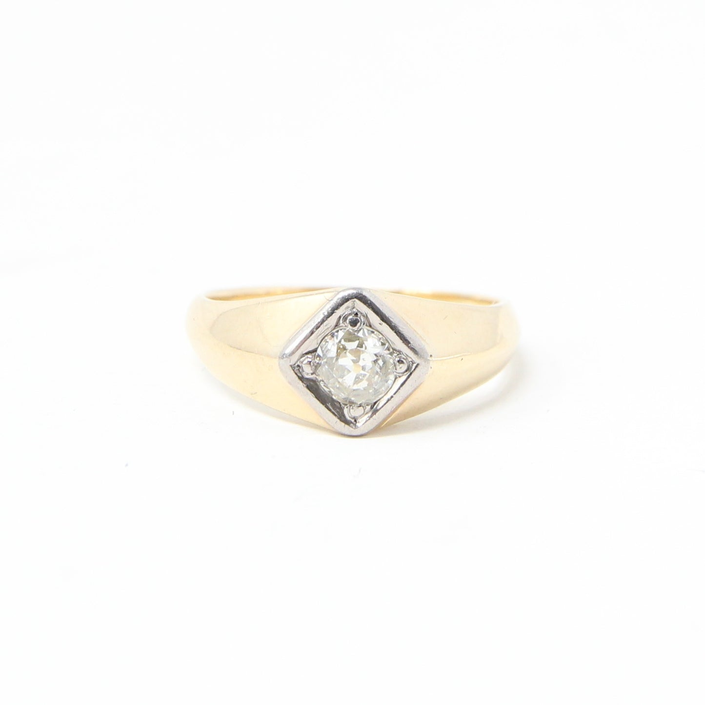 Antique Art Deco Solid 18ct 18k Gold Old Cut 0.35Ct Diamond Gypsy Solitaire Ring Size O
