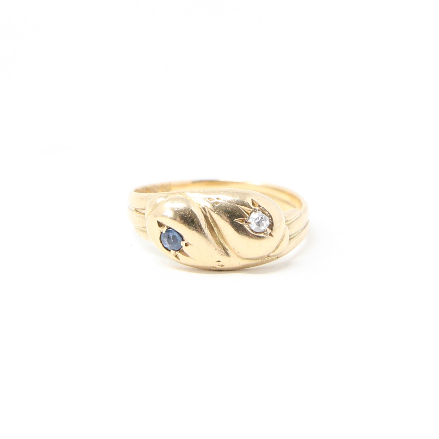 Antique 1915 Chester Hallmarked Solid 18ct 18k Gold Diamond Sapphire Snake Ring Size O
