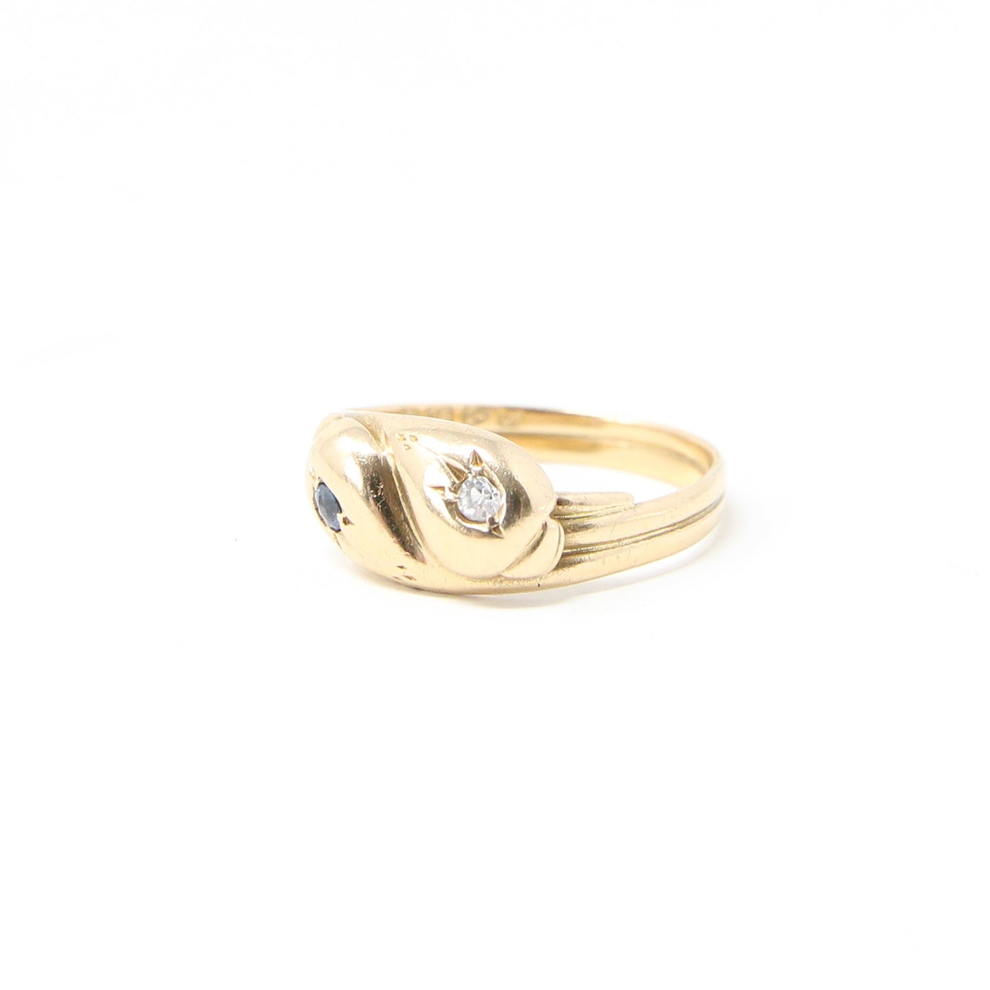 Antique 1915 Chester Hallmarked Solid 18ct 18k Gold Diamond Sapphire Snake Ring Size O