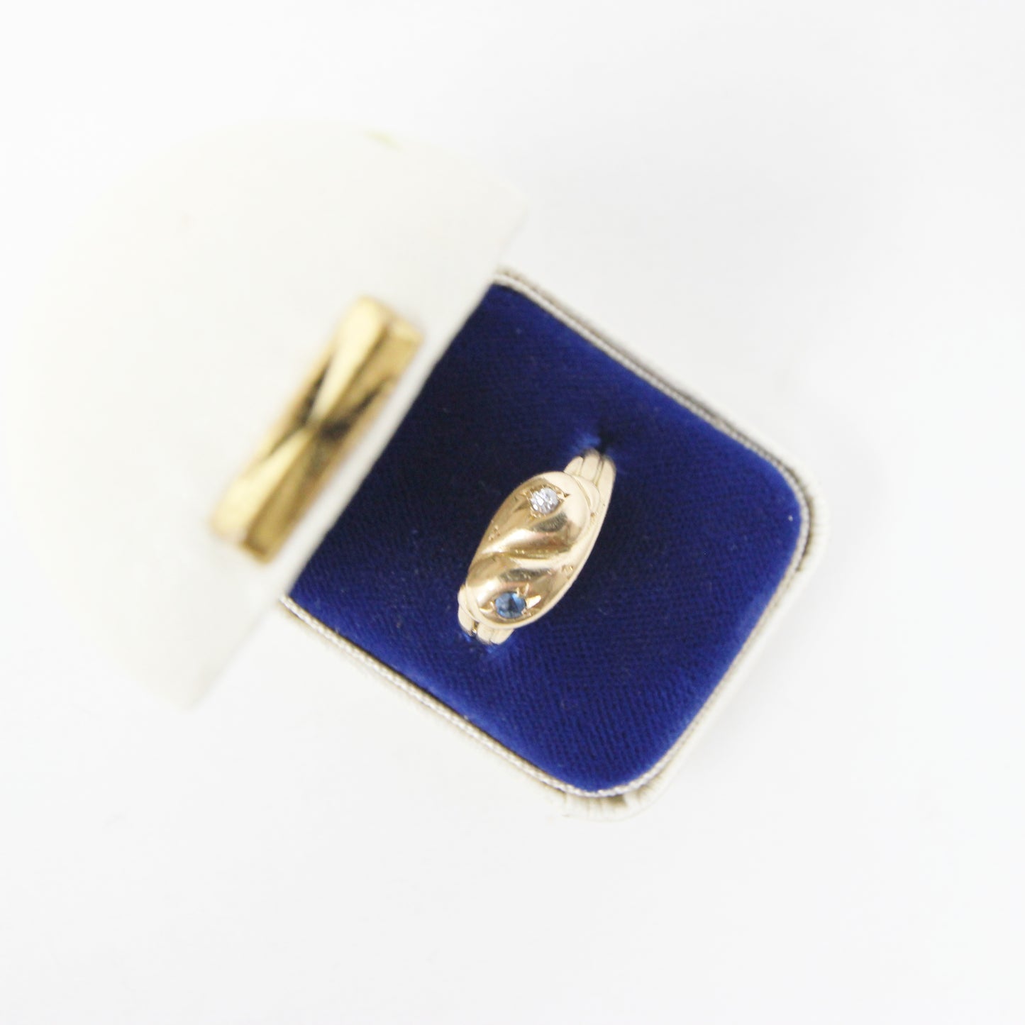Antique 1915 Chester Hallmarked Solid 18ct 18k Gold Diamond Sapphire Snake Ring Size O