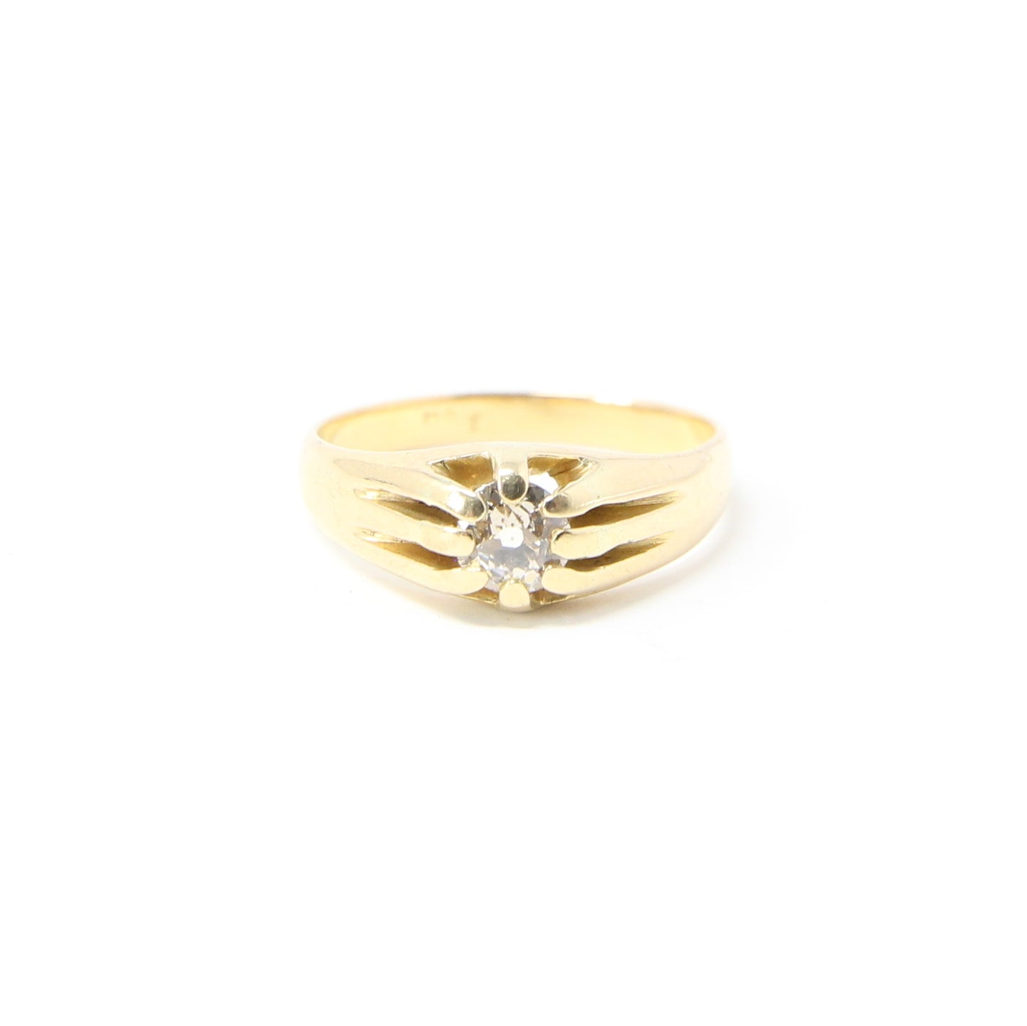 Antique Victorian Solid 18ct 18k Gold Old Cut 0.25Ct Diamond Gypsy Belcher Ring Size L
