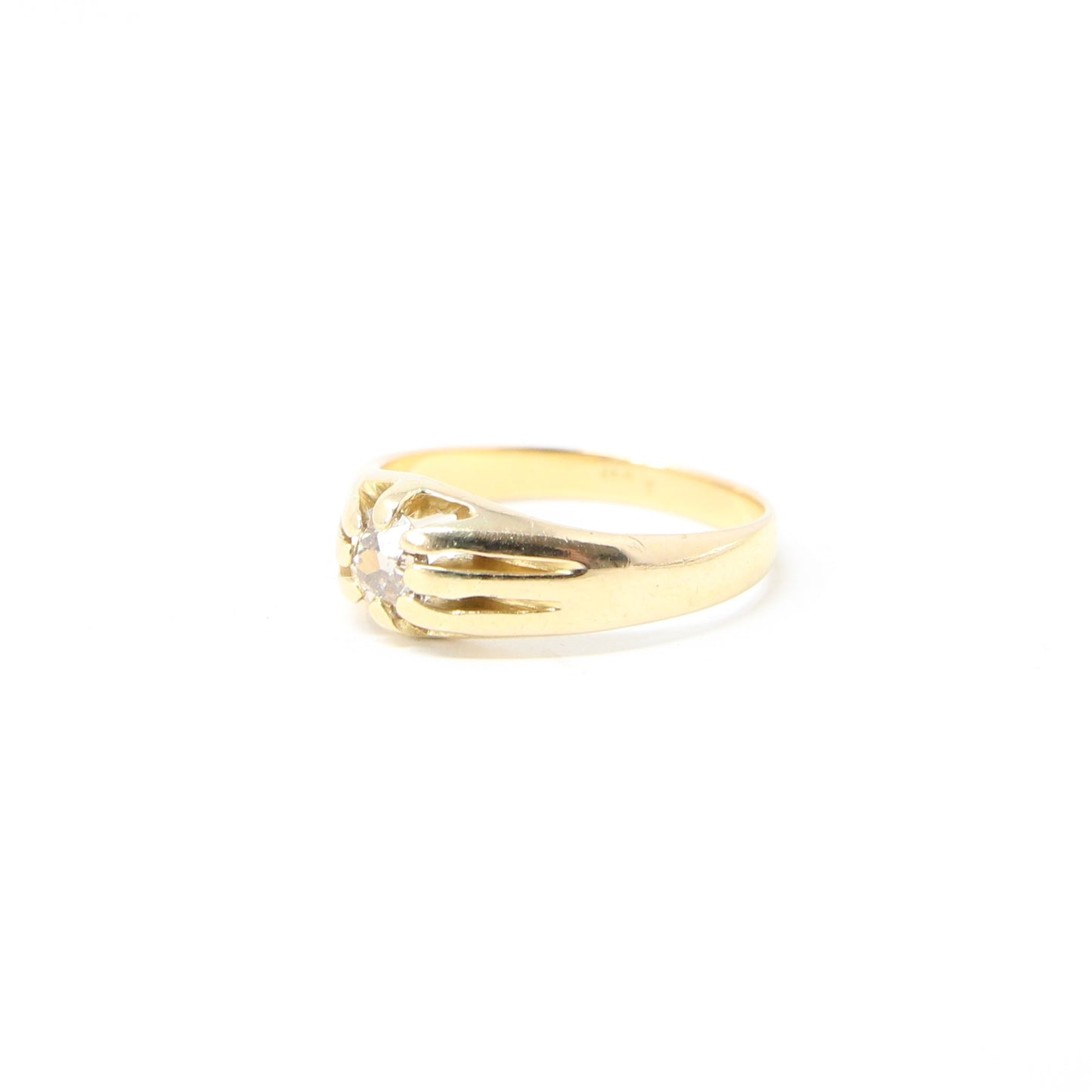 Antique Victorian Solid 18ct 18k Gold Old Cut 0.25Ct Diamond Gypsy Belcher Ring Size L