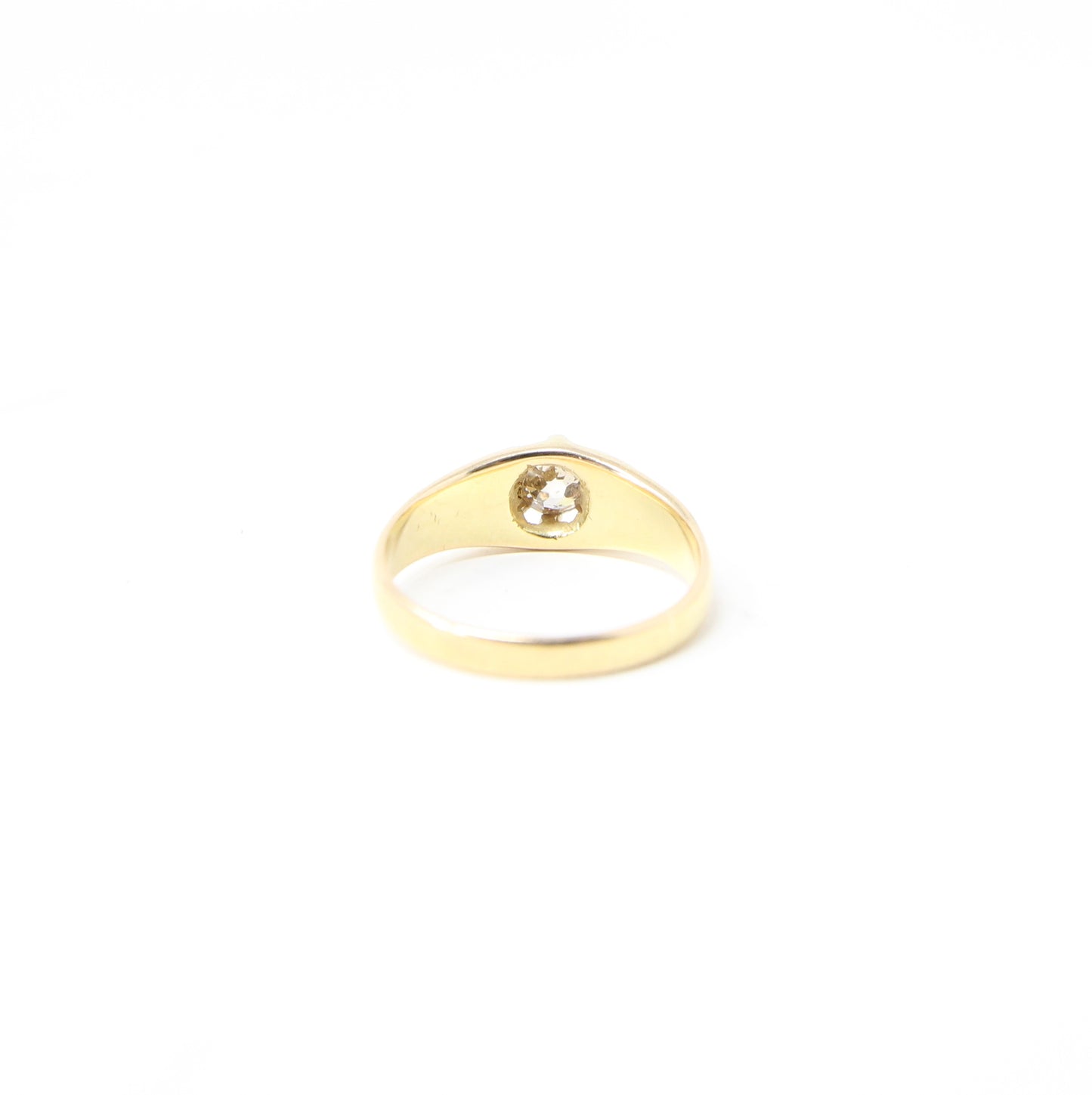 Antique Victorian Solid 18ct 18k Gold Old Cut 0.25Ct Diamond Gypsy Belcher Ring Size L