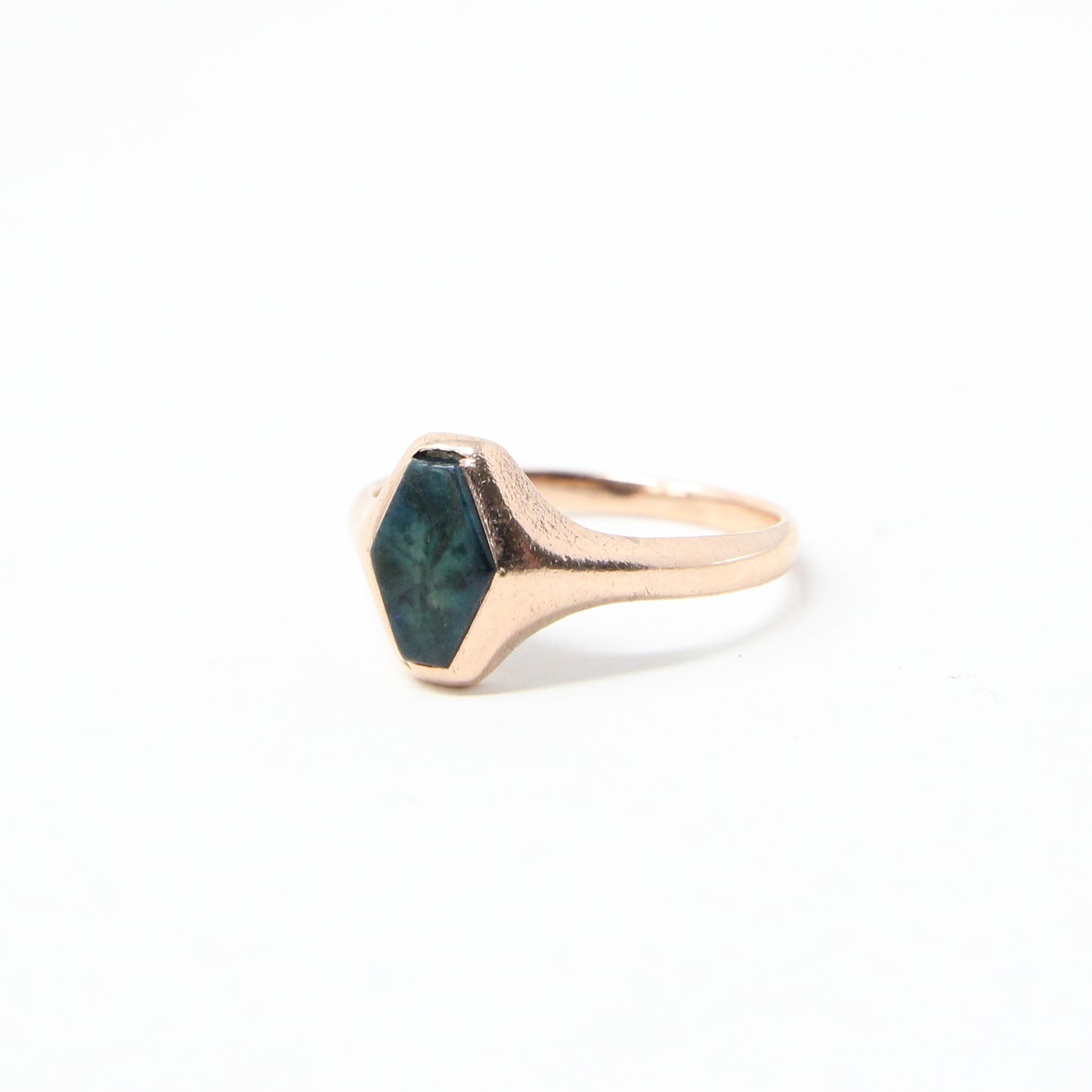 Antique Hallmarked Solid 9ct 9k Rose Gold Green Hardstone Signet Ring Size N