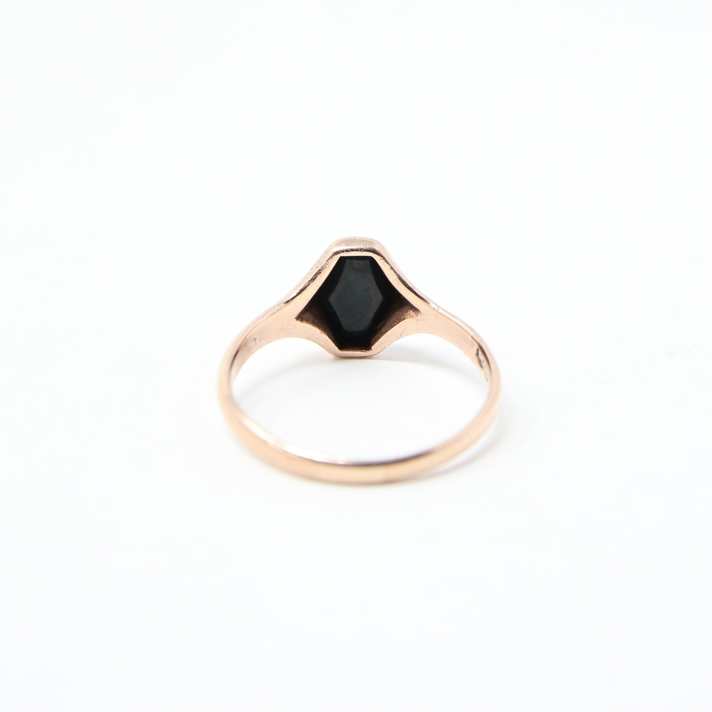Antique Hallmarked Solid 9ct 9k Rose Gold Green Hardstone Signet Ring Size N