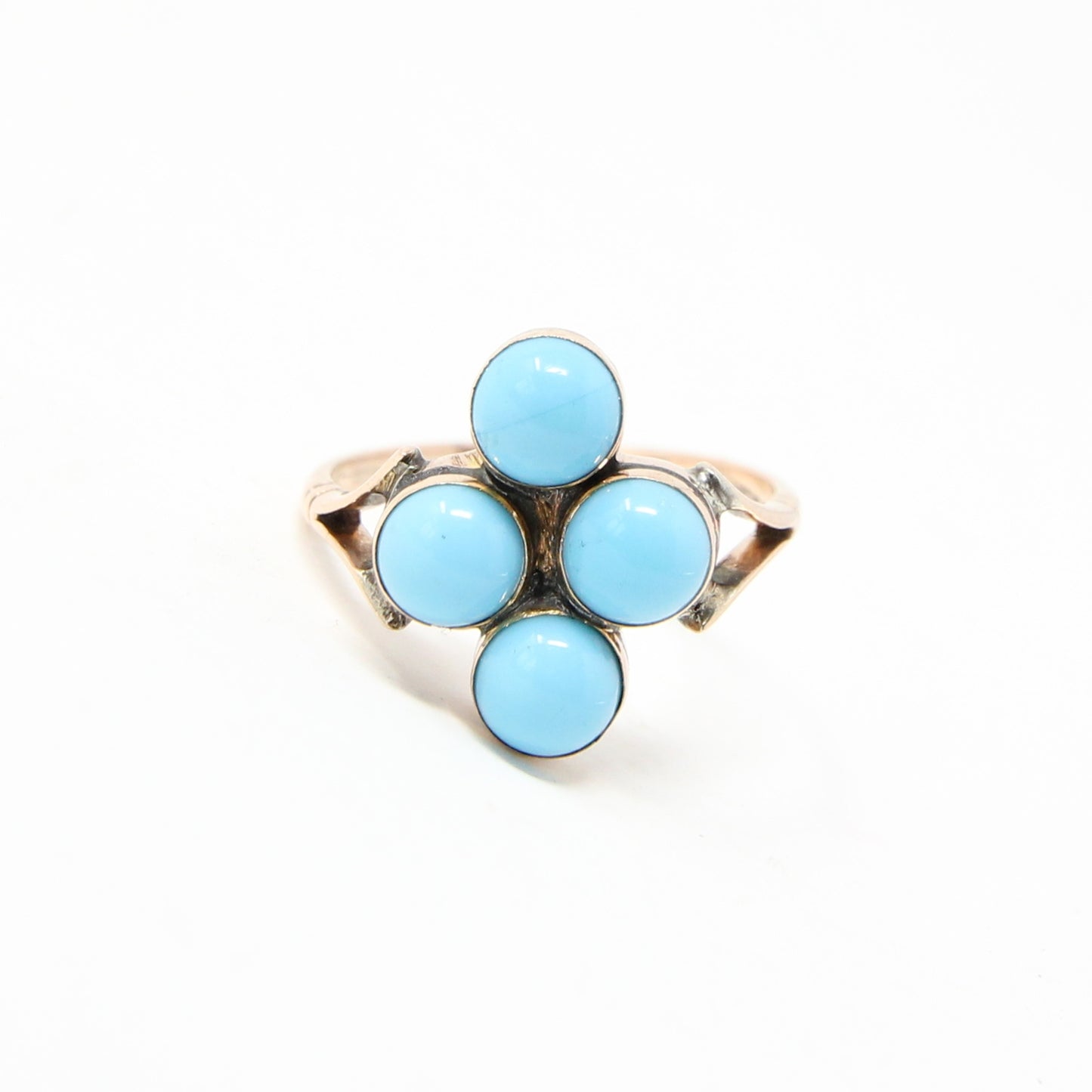 Antique English Hallmarked Solid 9ct 9k Gold Turquoise Four Stone Ring Size M 1/2