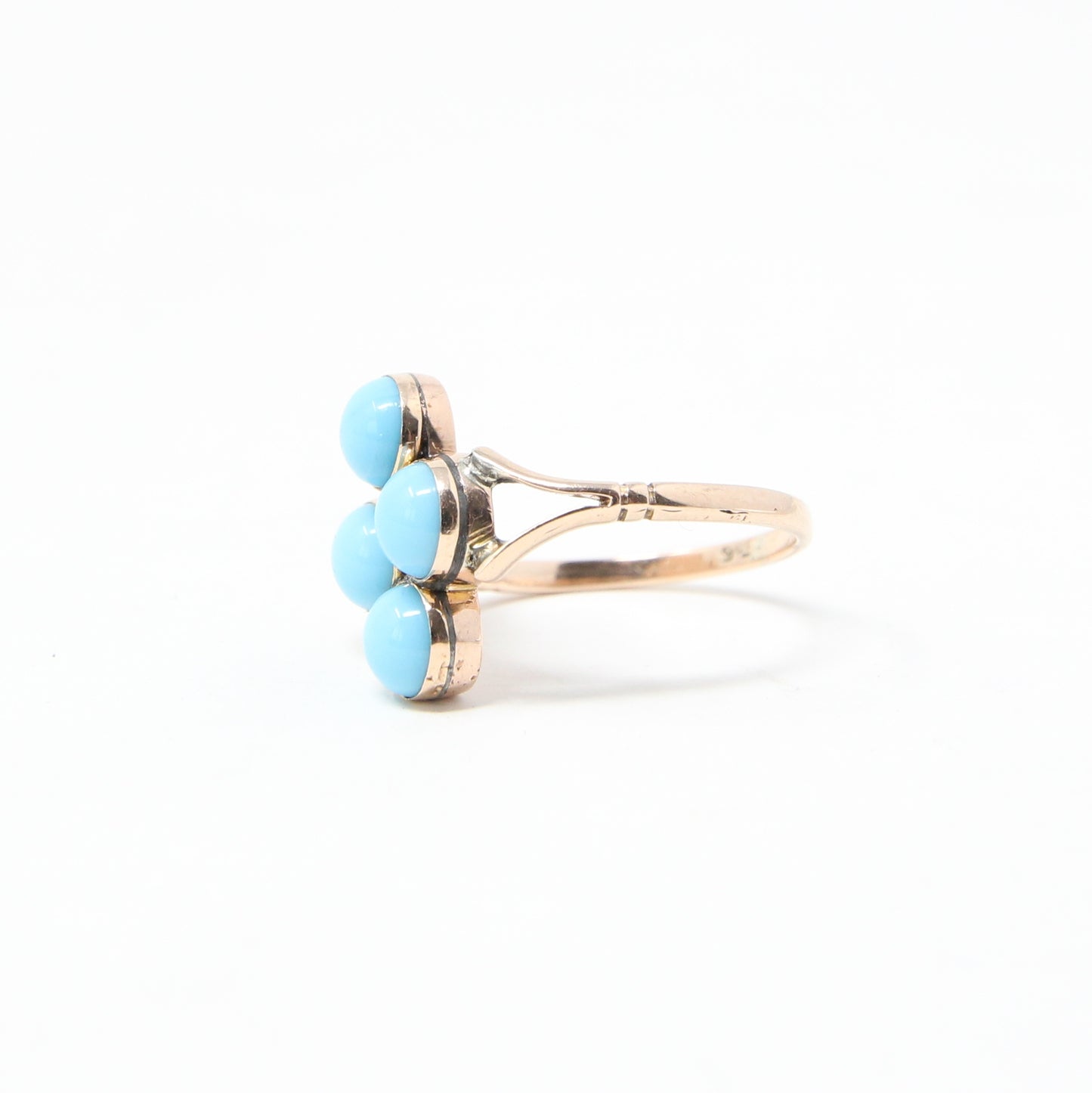 Antique English Hallmarked Solid 9ct 9k Gold Turquoise Four Stone Ring Size M 1/2