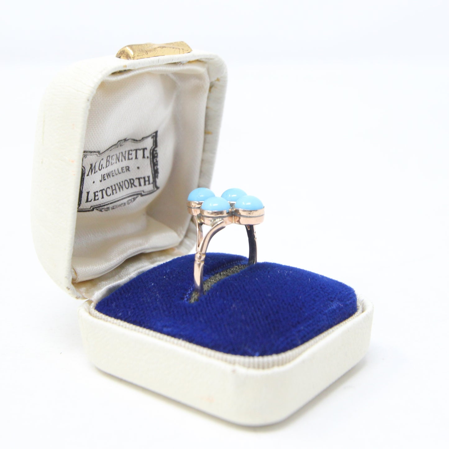 Antique English Hallmarked Solid 9ct 9k Gold Turquoise Four Stone Ring Size M 1/2