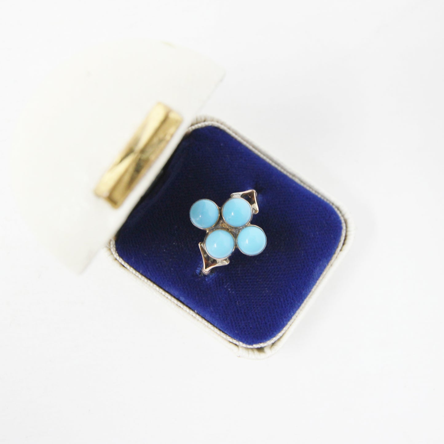 Antique English Hallmarked Solid 9ct 9k Gold Turquoise Four Stone Ring Size M 1/2