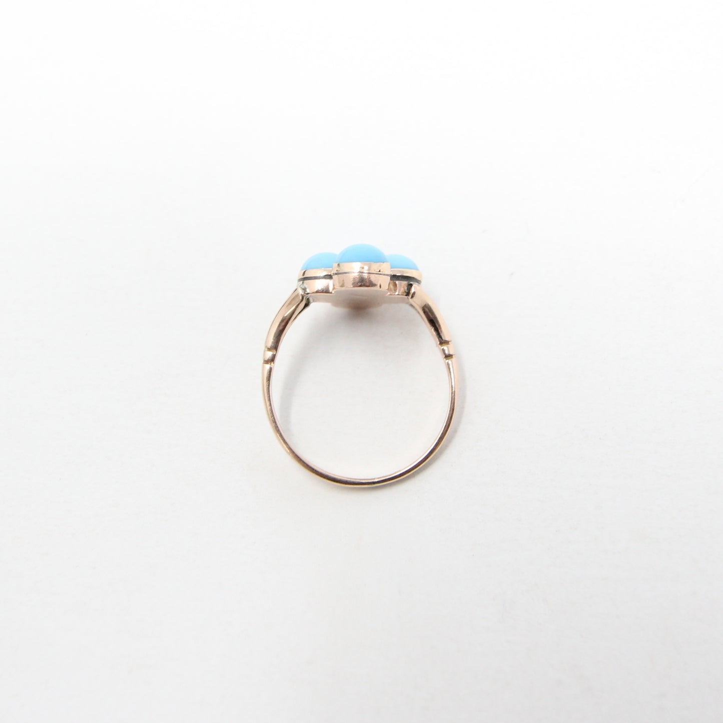 Antique English Hallmarked Solid 9ct 9k Gold Turquoise Four Stone Ring Size M 1/2