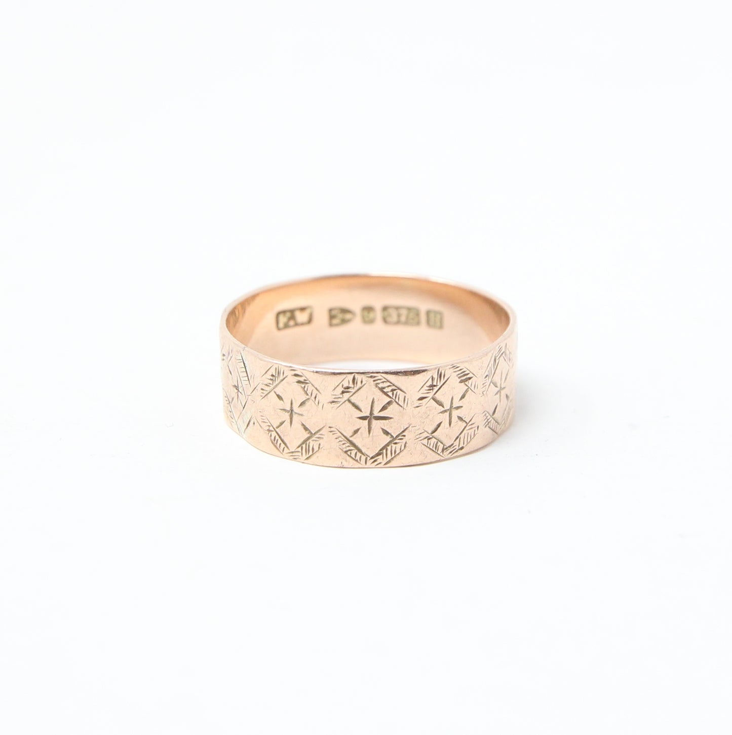 Antique Victorian 1891 Chester HM Solid 9ct 9k Rose Gold Engraved Cigar Band Ring Size N