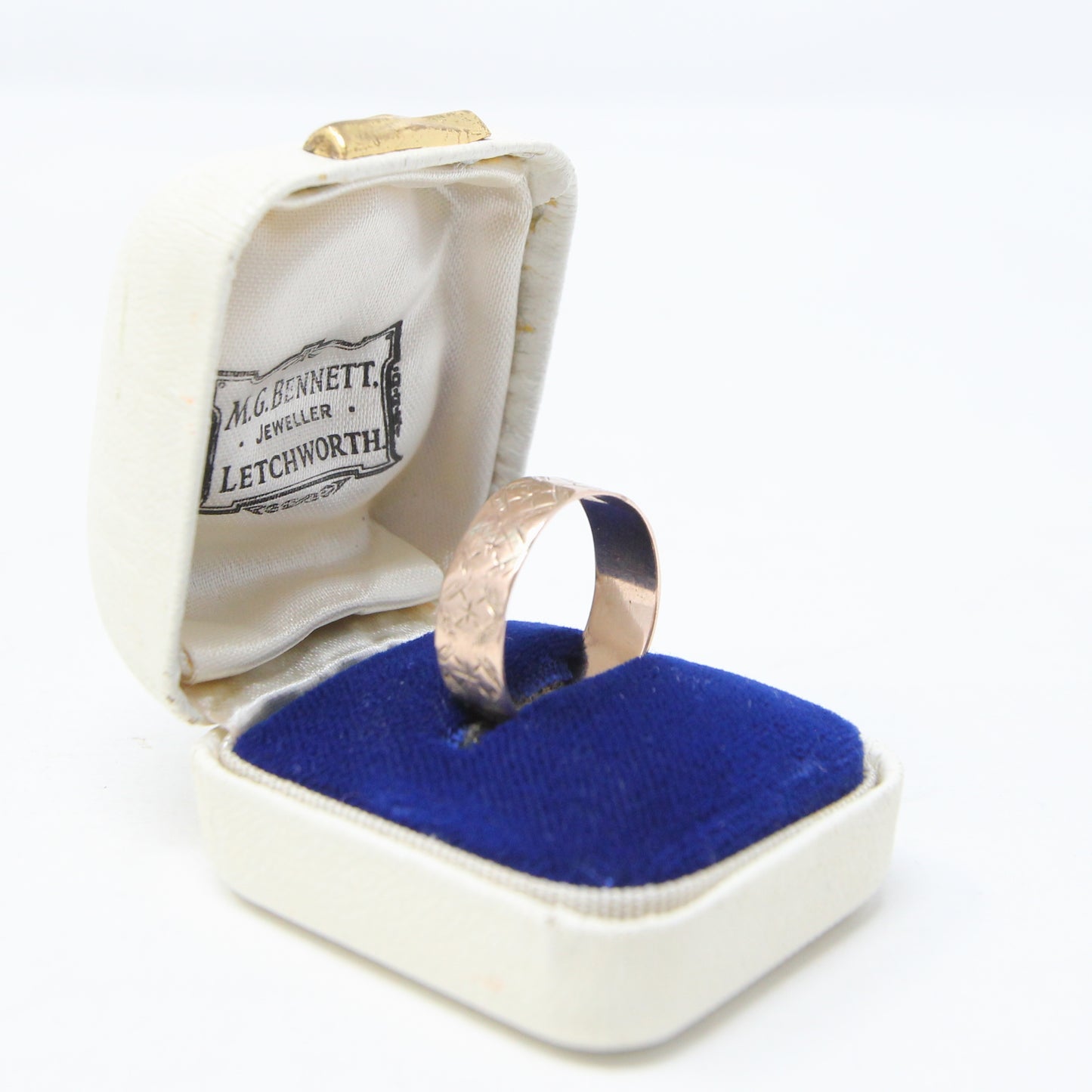 Antique Victorian 1891 Chester HM Solid 9ct 9k Rose Gold Engraved Cigar Band Ring Size N