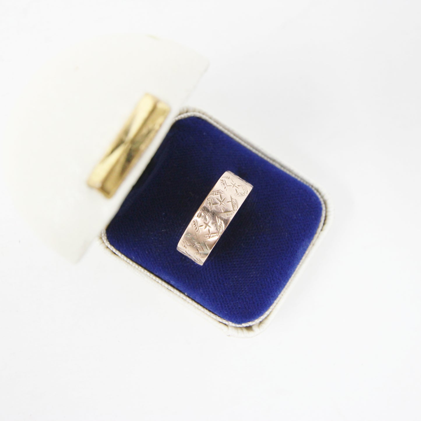 Antique Victorian 1891 Chester HM Solid 9ct 9k Rose Gold Engraved Cigar Band Ring Size N