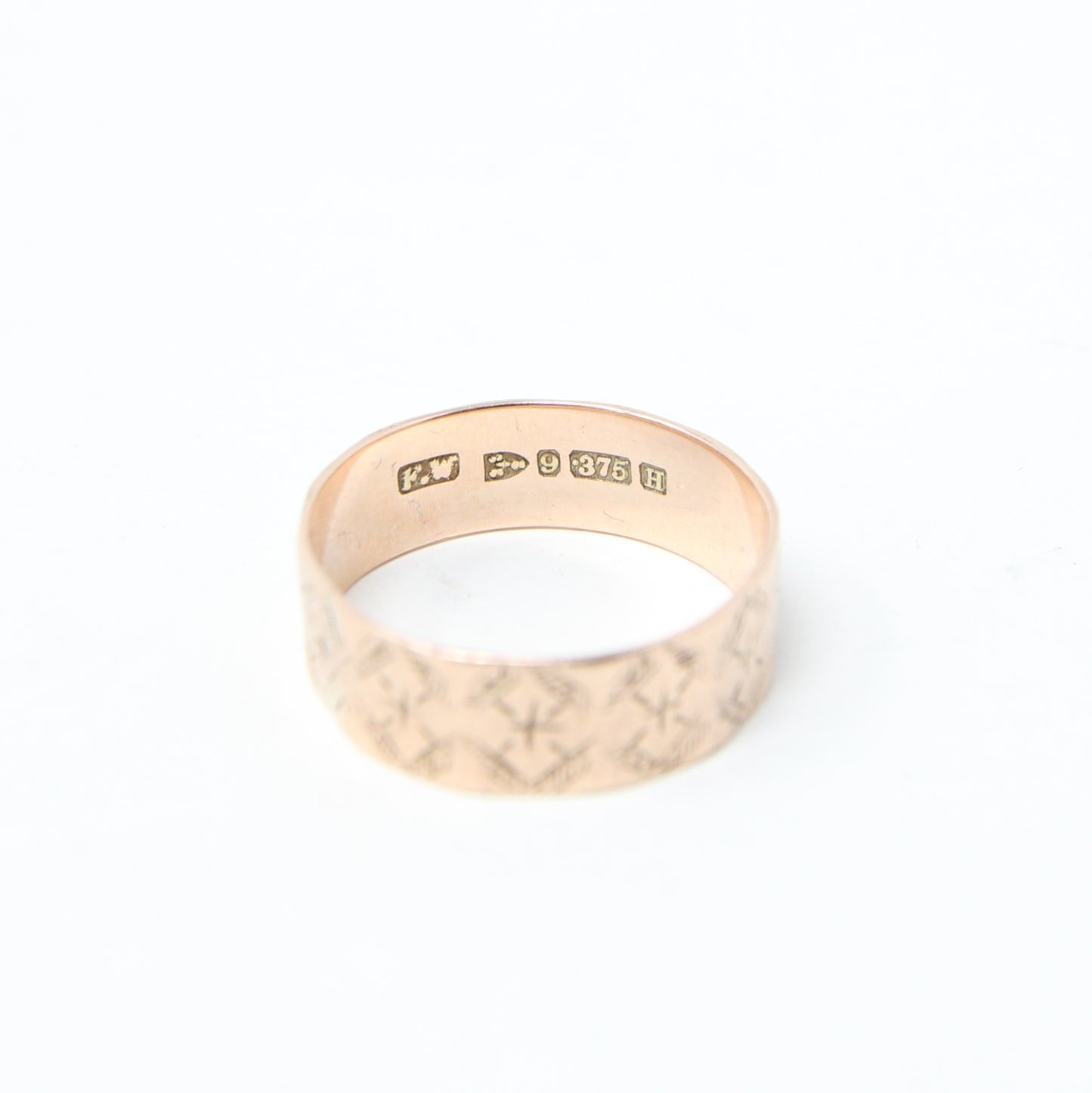 Antique Victorian 1891 Chester HM Solid 9ct 9k Rose Gold Engraved Cigar Band Ring Size N