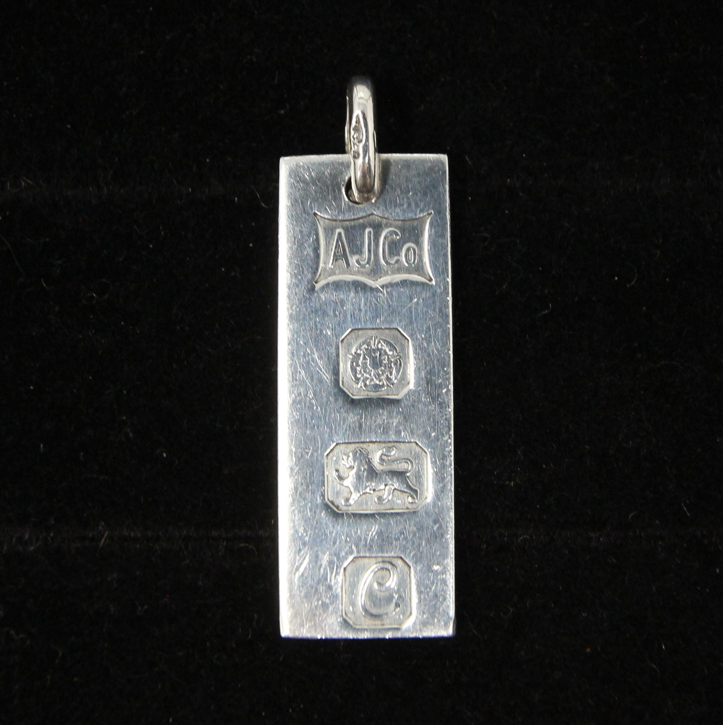 Vintage 1977 Sheffield Hallmarked Solid Sterling Silver Ingot Bar Pendant 8.9g 2