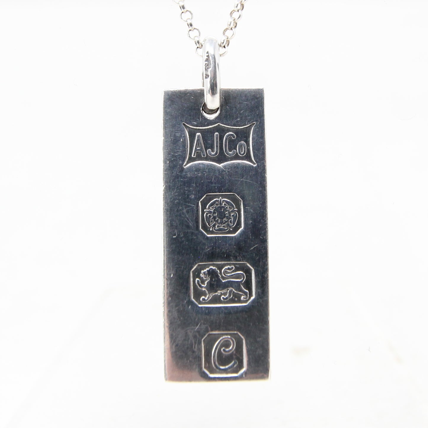 Vintage 1977 Sheffield Hallmarked Solid Sterling Silver Ingot Bar Pendant 8.9g 2