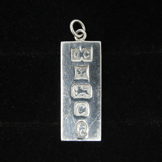 Vintage 1977 Birmingham Hallmarked Solid Sterling Silver Ingot Bar Pendant 14.6g 4