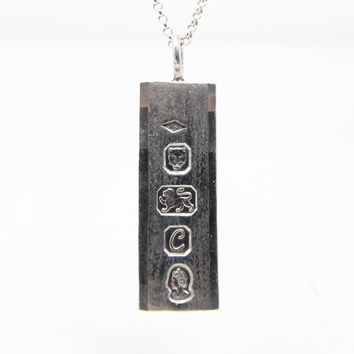 Vintage 1977 London Hallmarked Solid Sterling Silver Ingot Bar Pendant 15.7g 7