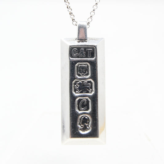 Vintage 1977 London Hallmarked Solid Sterling Silver Ingot Bar Pendant 15.4g 8