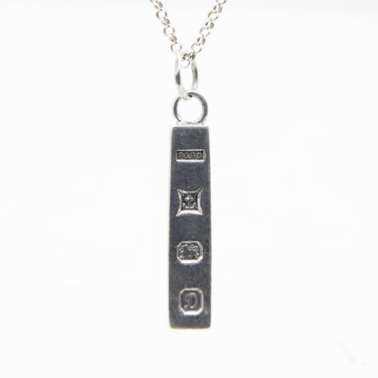 Vintage 1978 Birmingham Hallmarked Solid Sterling Silver Ingot Bar Pendant 3.2g 10