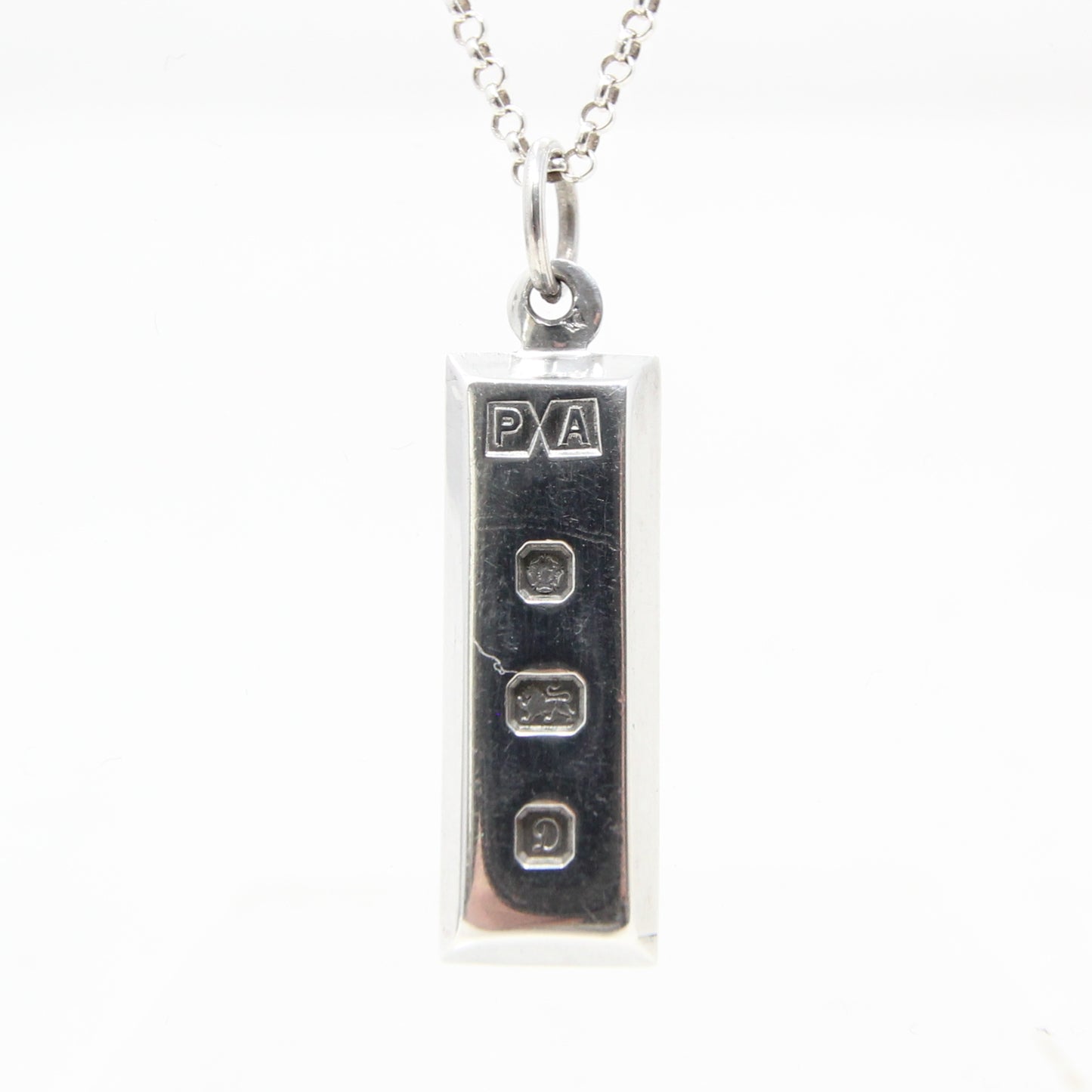 Vintage 1978 Sheffield Hallmarked Solid Sterling Silver Ingot Bar Pendant 8.3g 11