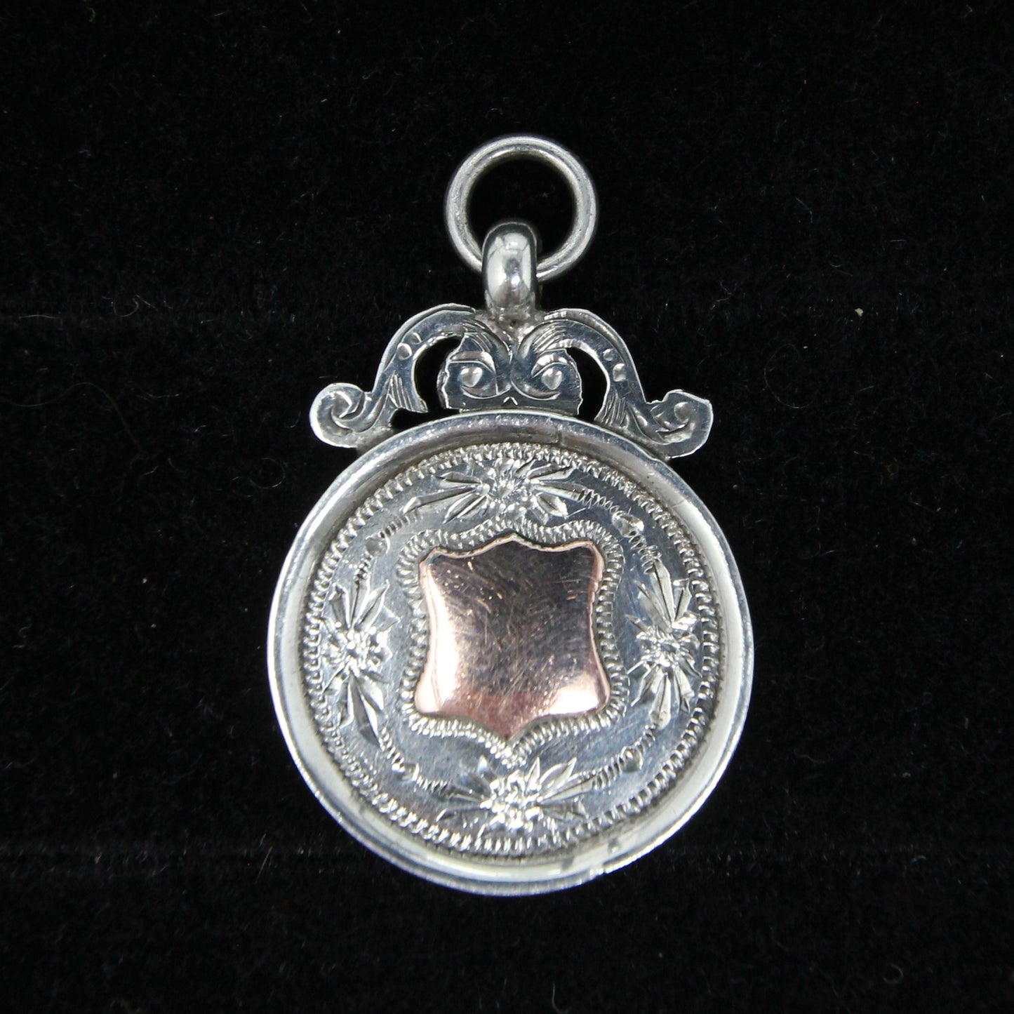 Antique 1931 Chester Hallmarked Solid Sterling Silver 9ct 9k Gold Watch Fob Medal Pendant