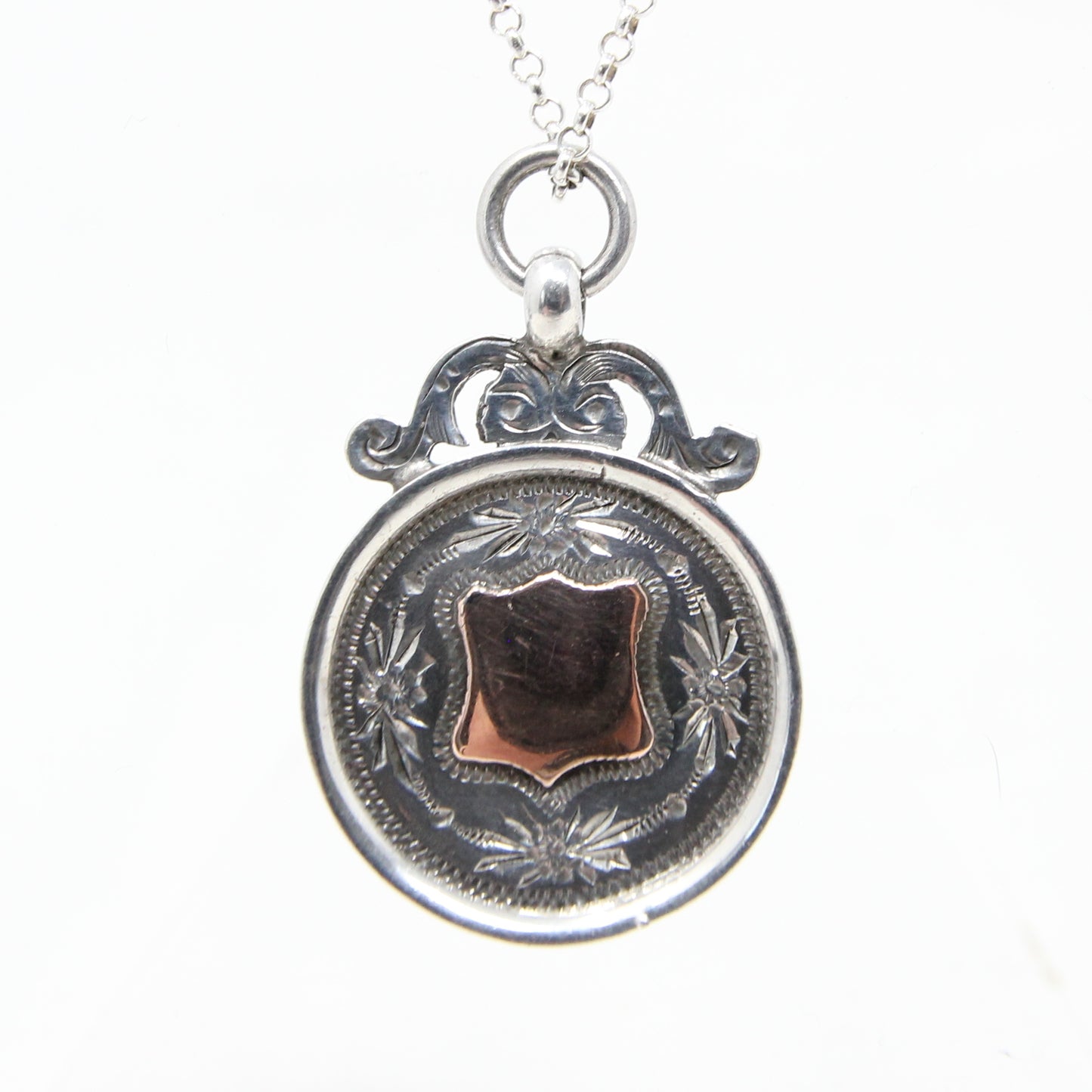 Antique 1931 Chester Hallmarked Solid Sterling Silver 9ct 9k Gold Watch Fob Medal Pendant