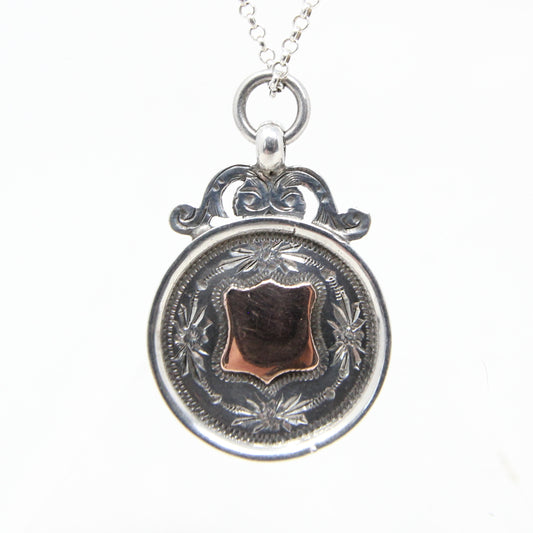 Antique 1931 Chester Hallmarked Solid Sterling Silver 9ct 9k Gold Watch Fob Medal Pendant