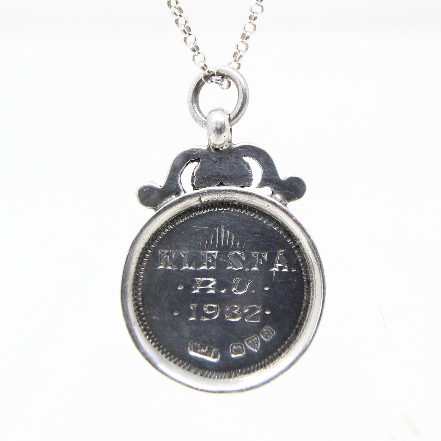 Antique 1931 Chester Hallmarked Solid Sterling Silver 9ct 9k Gold Watch Fob Medal Pendant