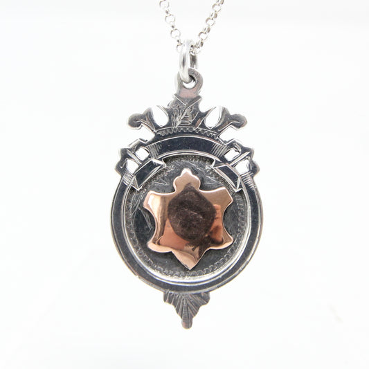Vintage 1948 English Hallmarked Solid Sterling Silver 9ct 9k Gold Watch Fob Medal Pendant