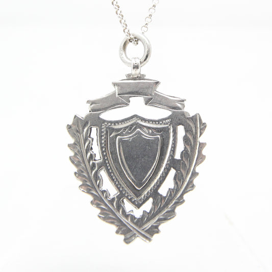 Antique 1918 English Hallmarked Solid Sterling Silver Shield Watch Fob Medal Pendant