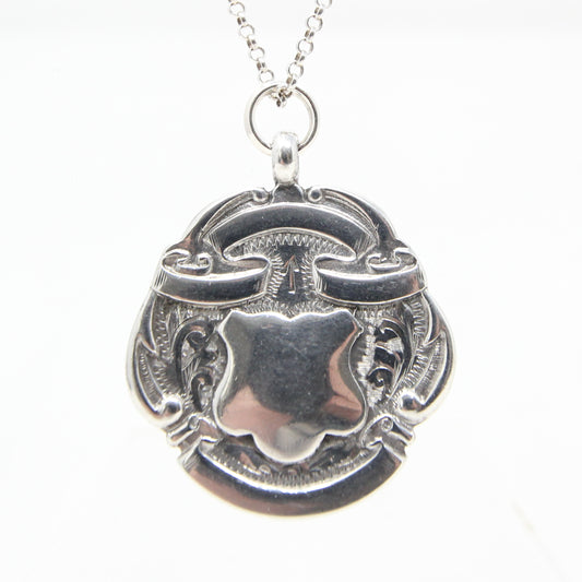 Antique 1926 English Hallmarked Solid Sterling Silver Shield Watch Fob Medal Pendant