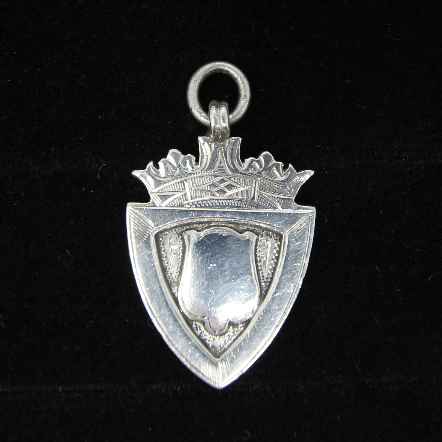 Antique 1933 Chester Hallmarked Solid Sterling Silver Shield Watch Fob Medal Pendant
