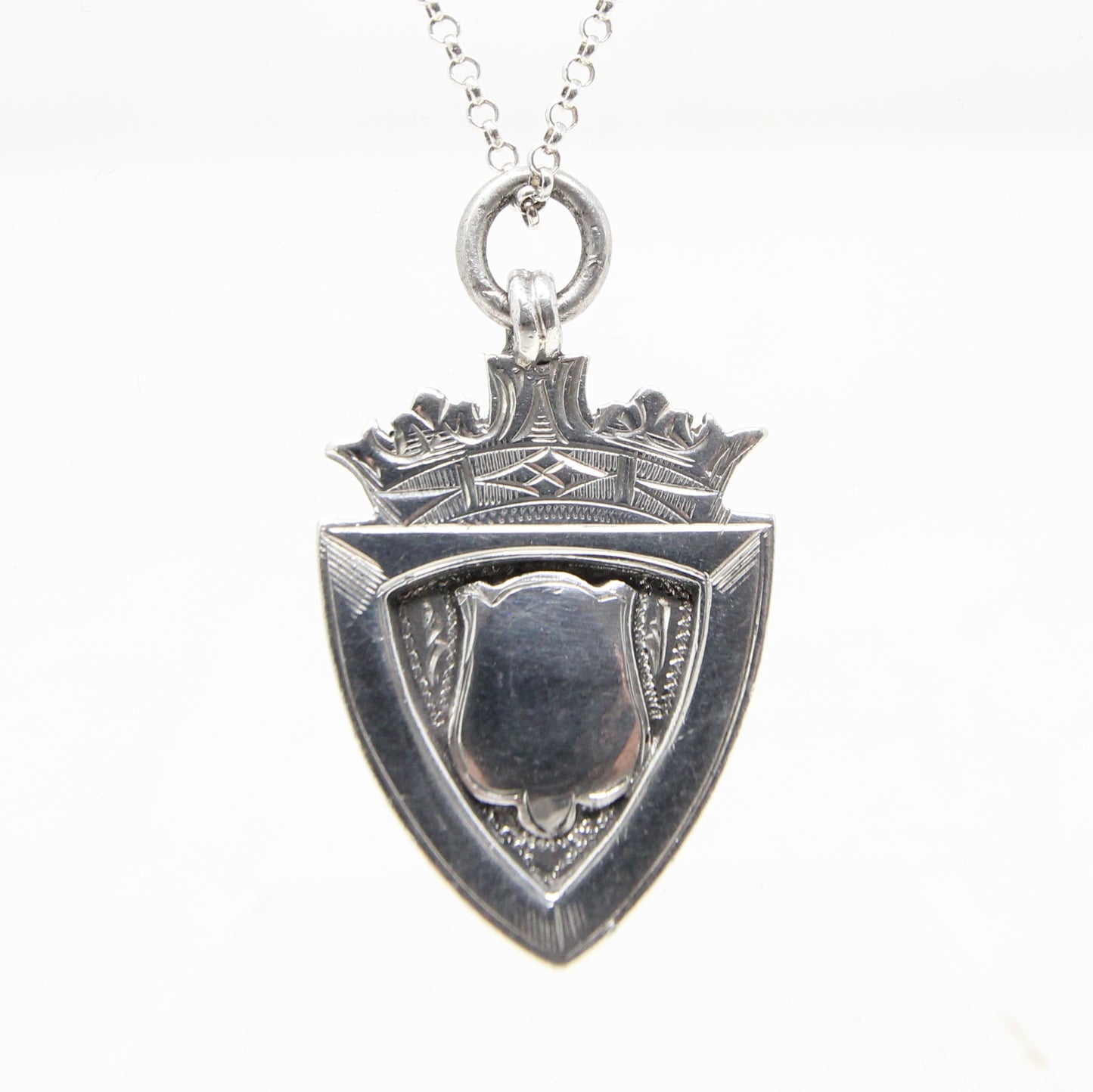 Antique 1933 Chester Hallmarked Solid Sterling Silver Shield Watch Fob Medal Pendant