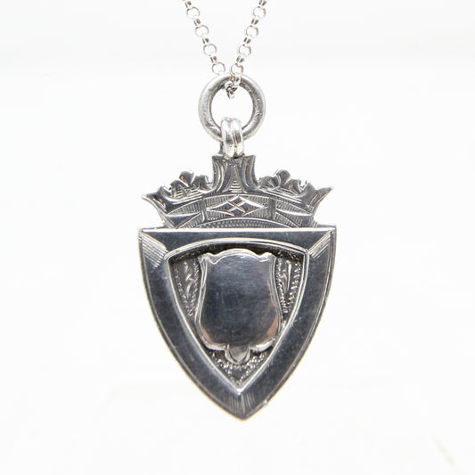 Antique 1933 Chester Hallmarked Solid Sterling Silver Shield Watch Fob Medal Pendant
