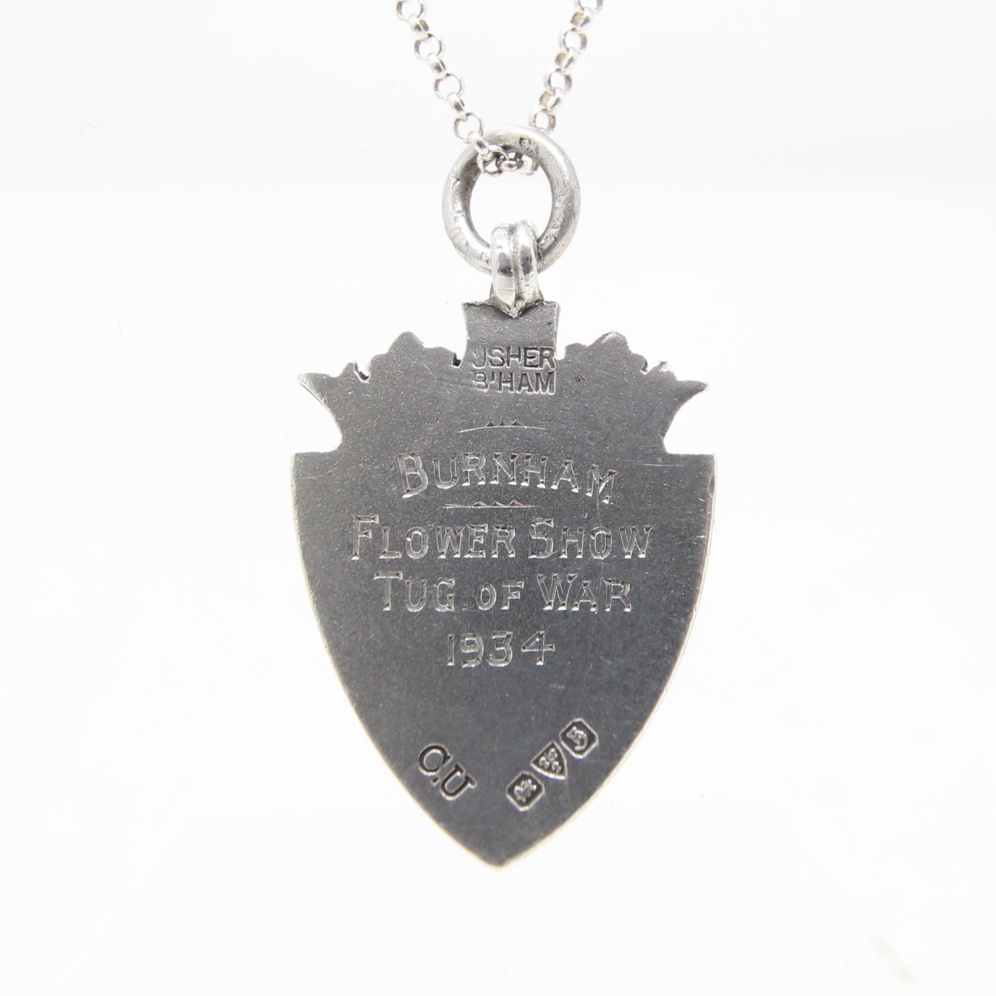 Antique 1933 Chester Hallmarked Solid Sterling Silver Shield Watch Fob Medal Pendant