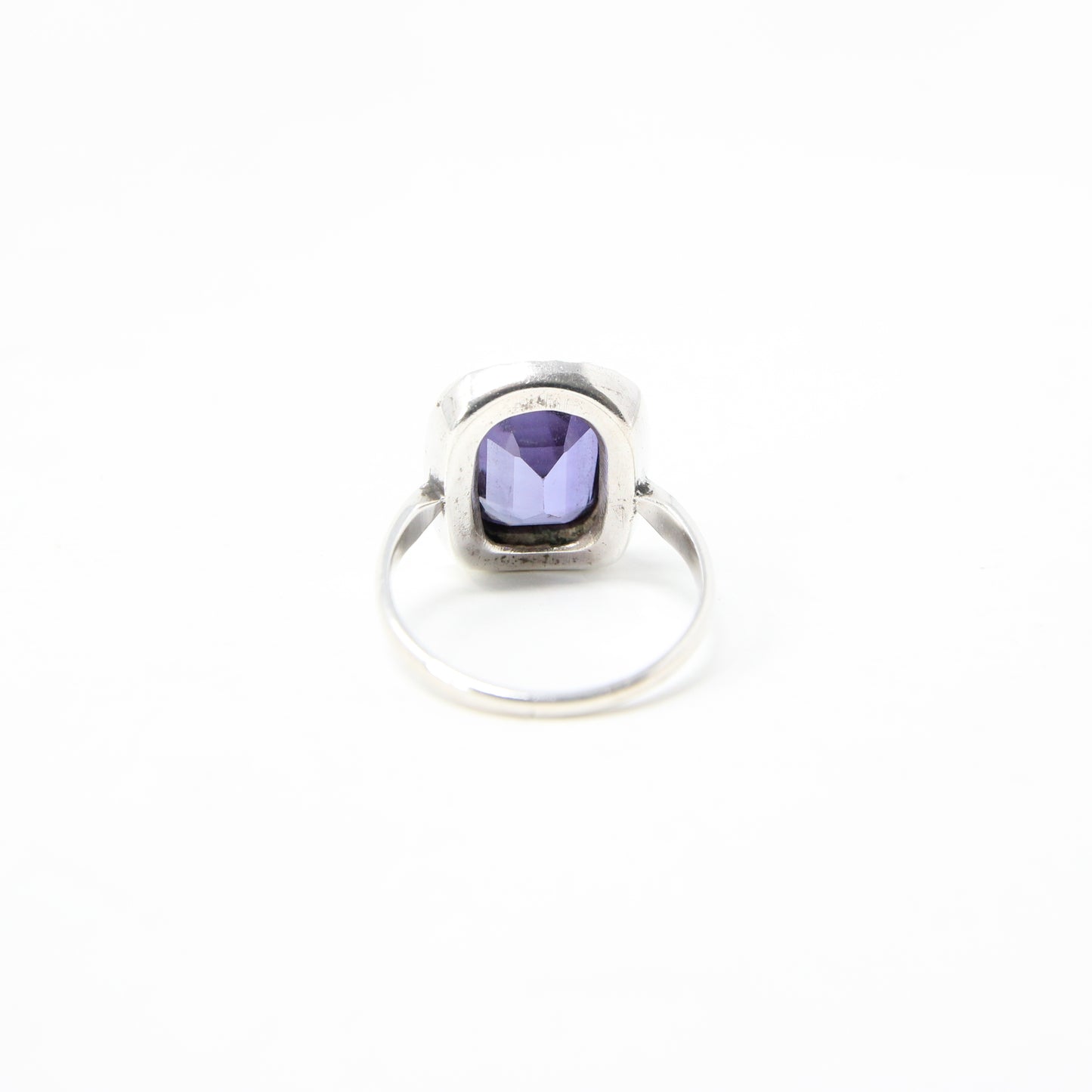 Vintage Solid Silver Synthetic Purple Colour Change Sapphire Marquisite Ring Size O 1/2