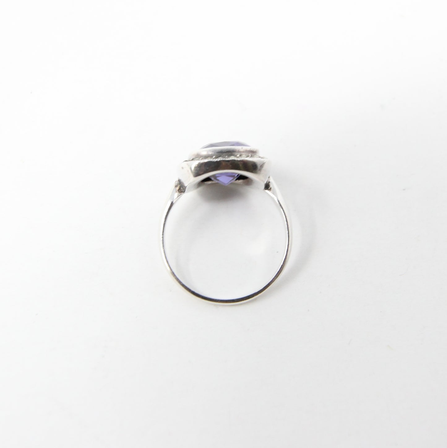 Vintage Solid Silver Synthetic Purple Colour Change Sapphire Marquisite Ring Size O 1/2