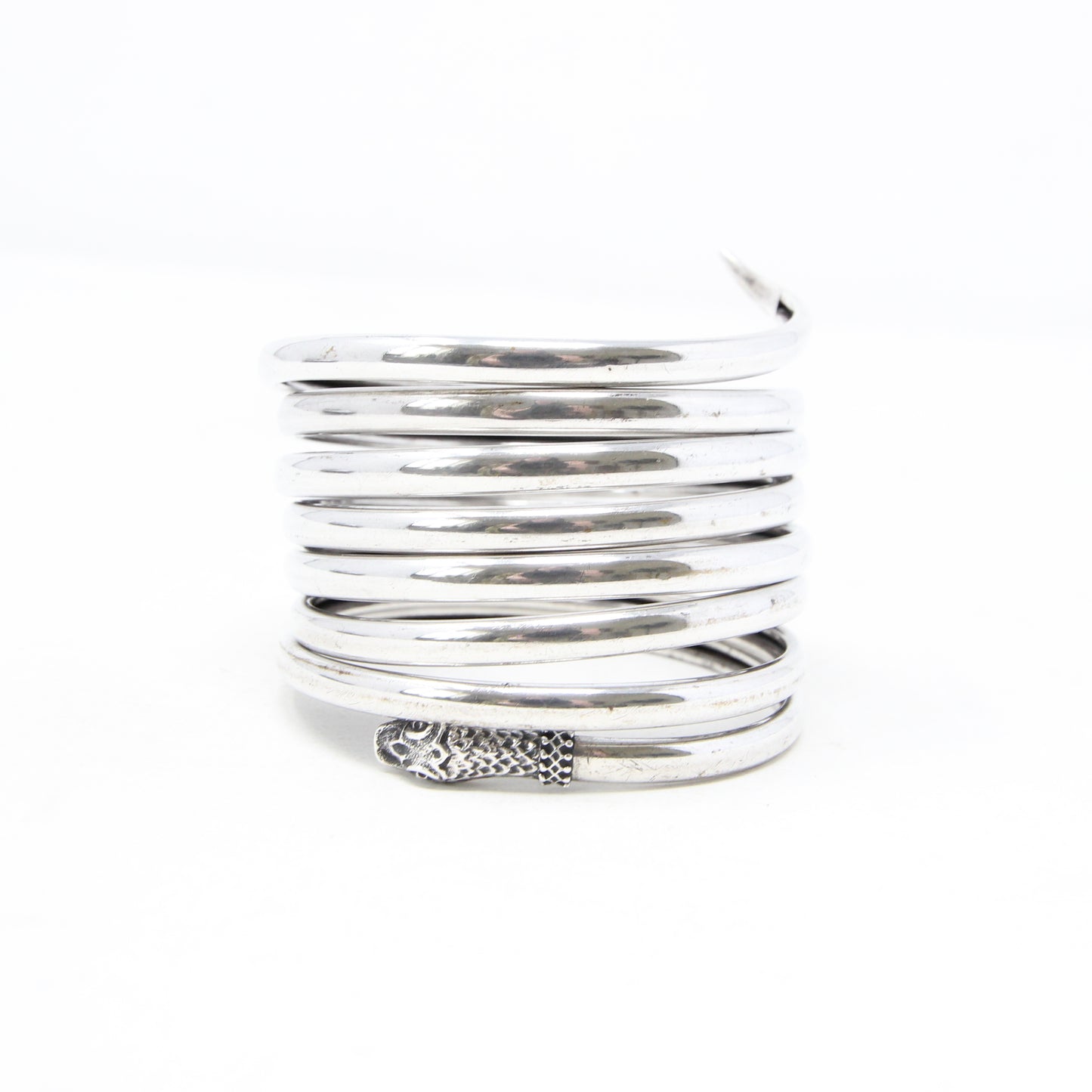 Antique Solid Silver Etruscan Coiled Snake Cuff Bangle Bracelet 7.5'' 64g