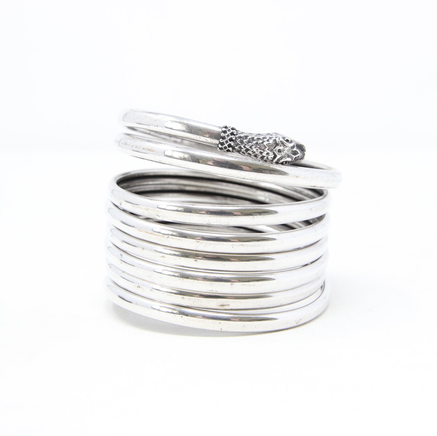 Antique Solid Silver Etruscan Coiled Snake Cuff Bangle Bracelet 7.5'' 64g